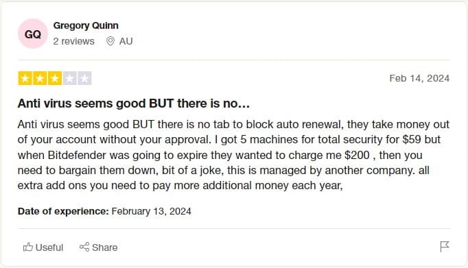 Bitdefender customer review