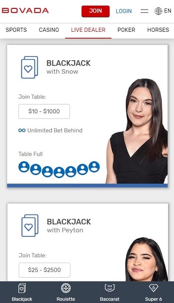 Bovada Live Dealer Casino