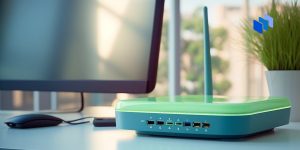 An image of a WiFi router next to a screen