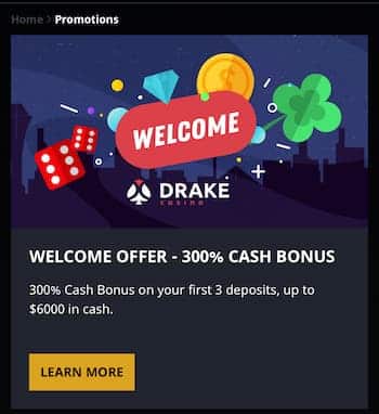 Drake Casino welcome bonus - Drake bonus code