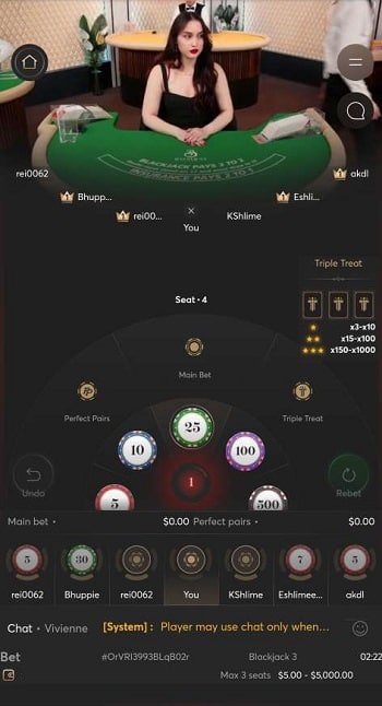 Live Dealer Casino Blackjack Table