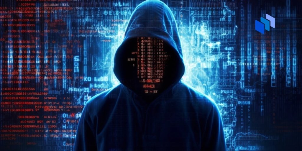 An image of a hacker with binary code