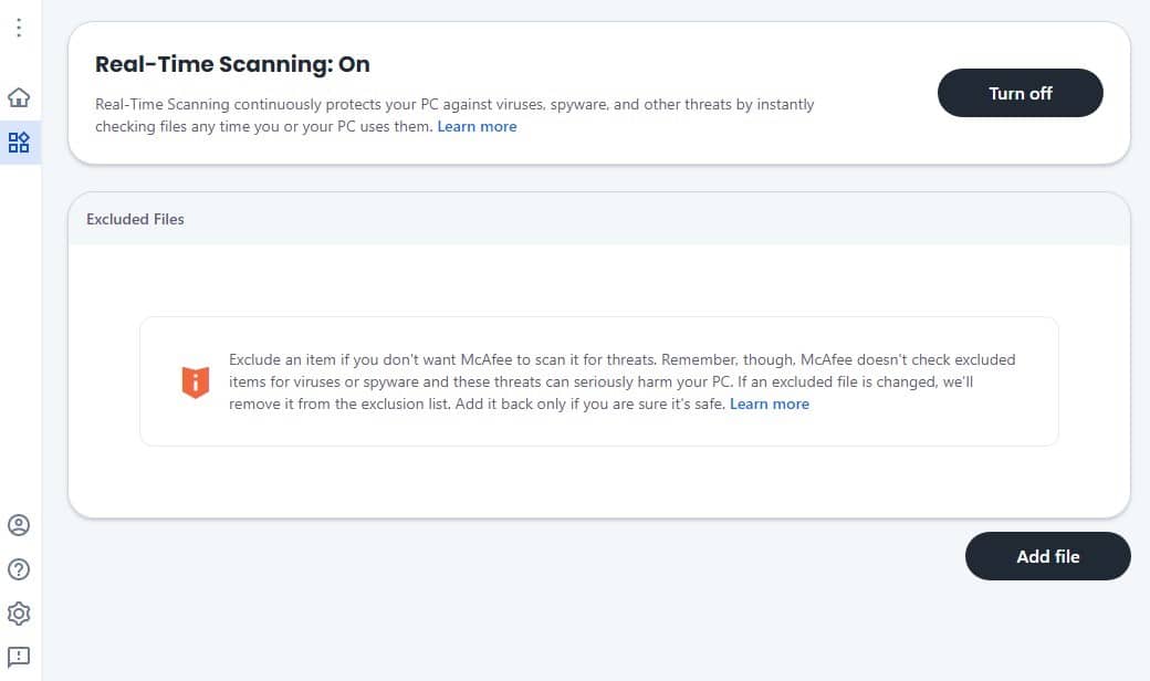 McAfee's Real-Time Scanning feature