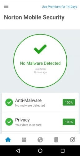 Norton mobile interface