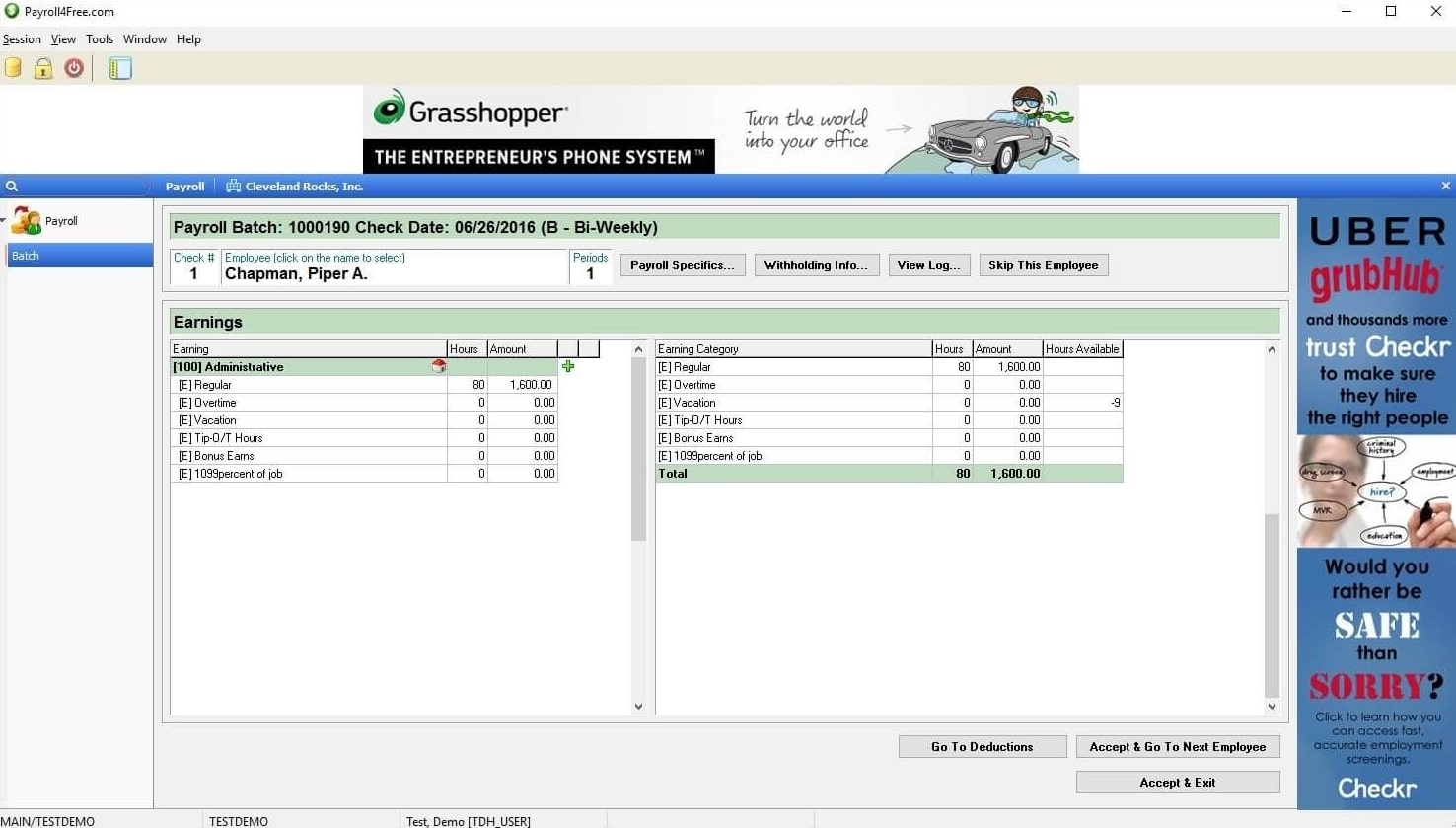 An image displaying Payroll4Free's dashboard