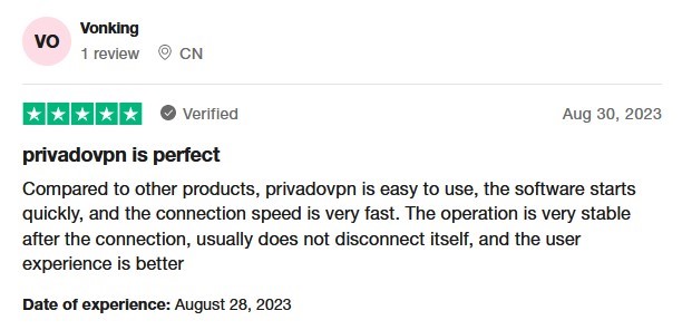 A review of PrivadoVPN on TrustPilot