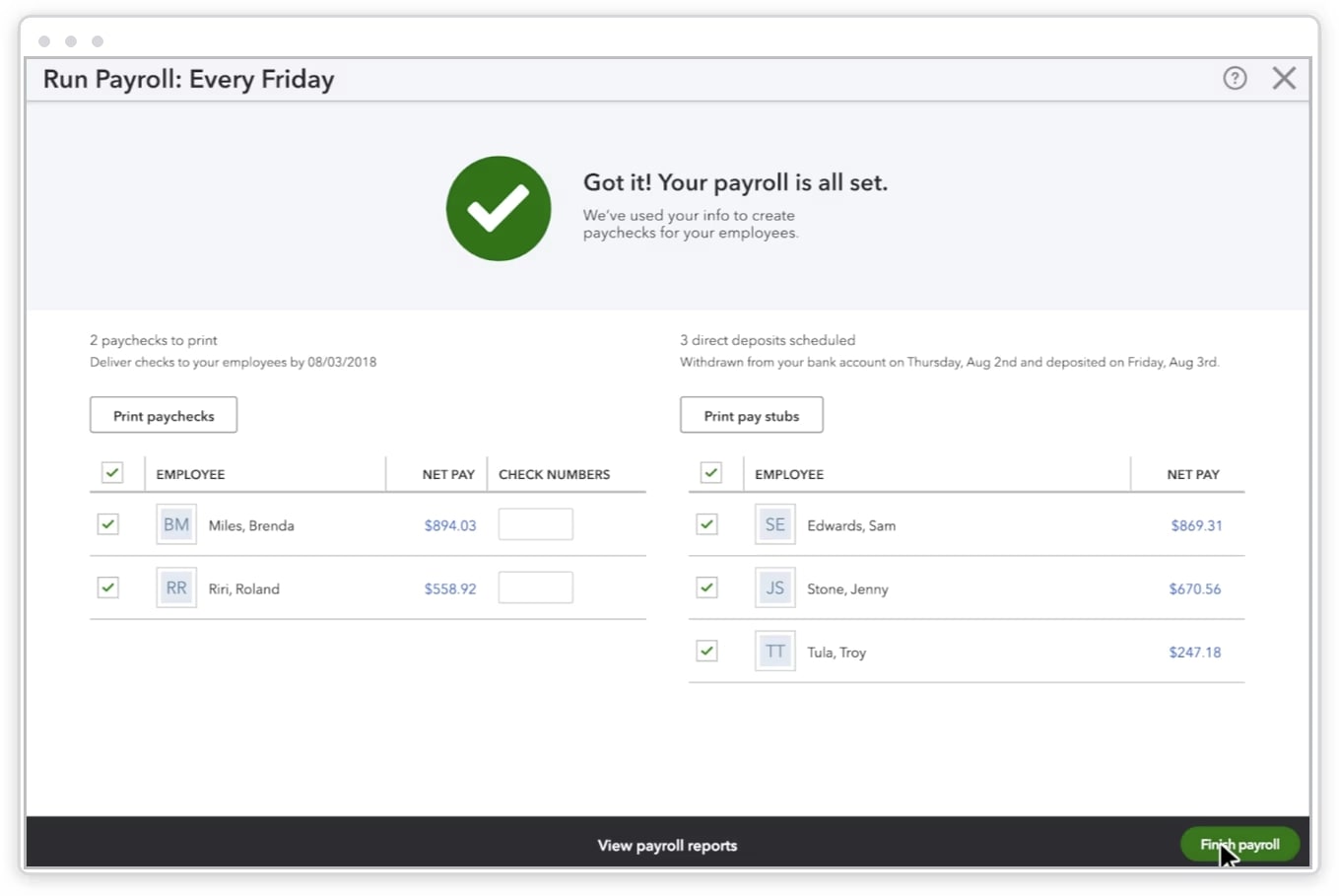 QuickBooks Payroll offers payroll automation