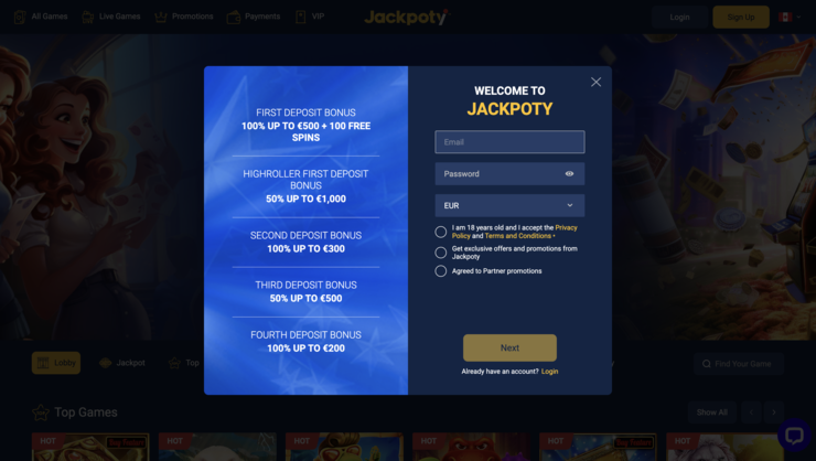 Step 1: Register Your Jackpoty Casino Account