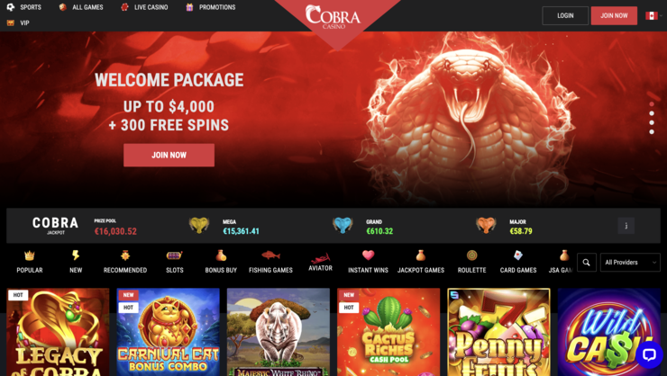Cobra Casino Best Payout Online Casino in Canada