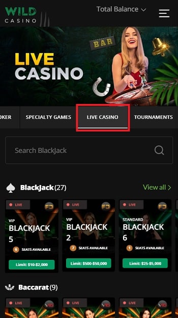 Go to the Live Dealer Casino Online Section