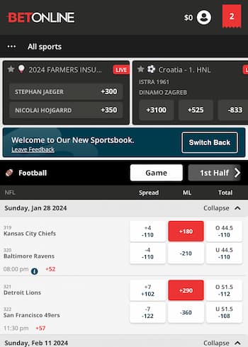 Find the sport you want to bet on