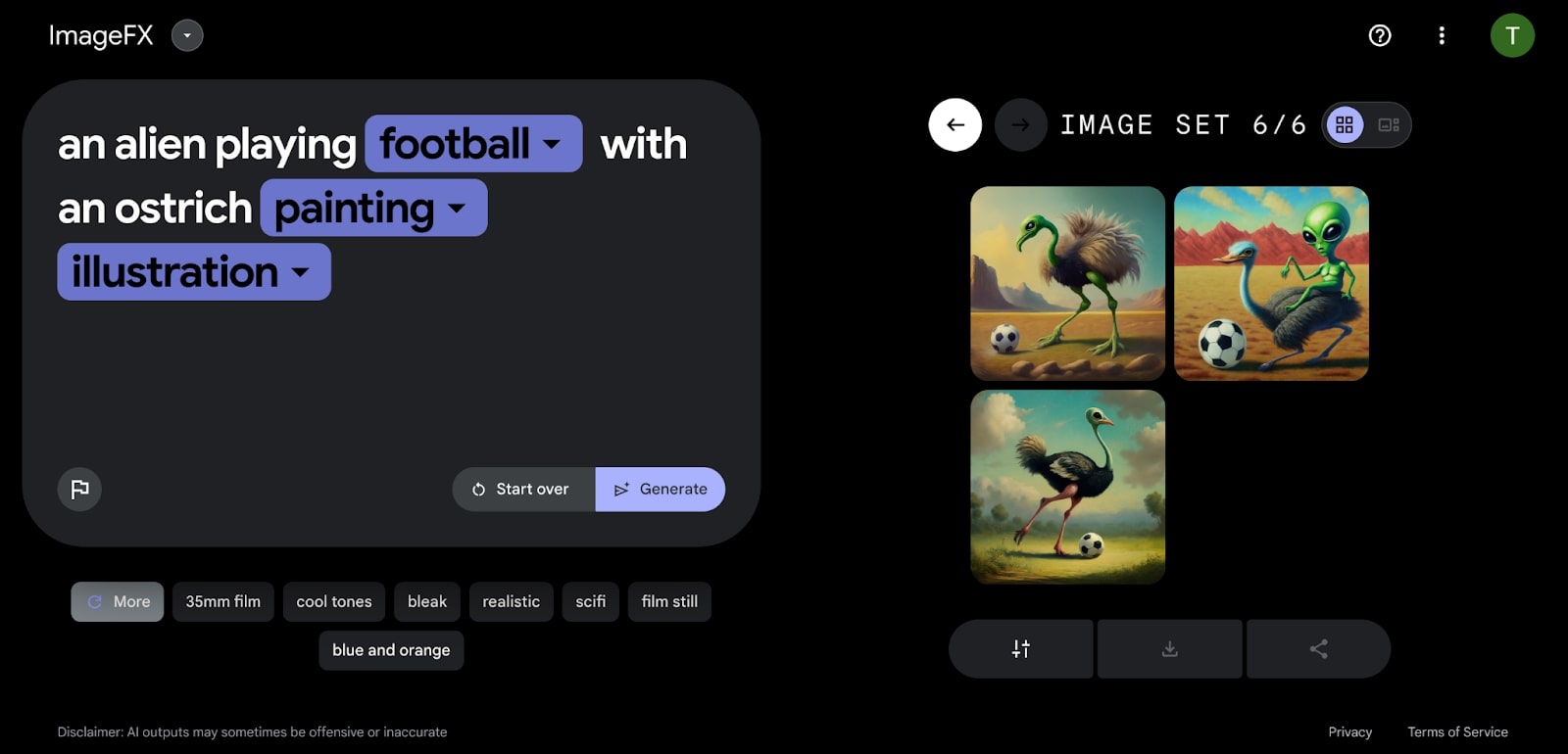 Generating AI image in ImageFX