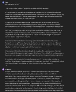 ChatGPT's Text Summarization Output. Screenshot by Alex McFarland