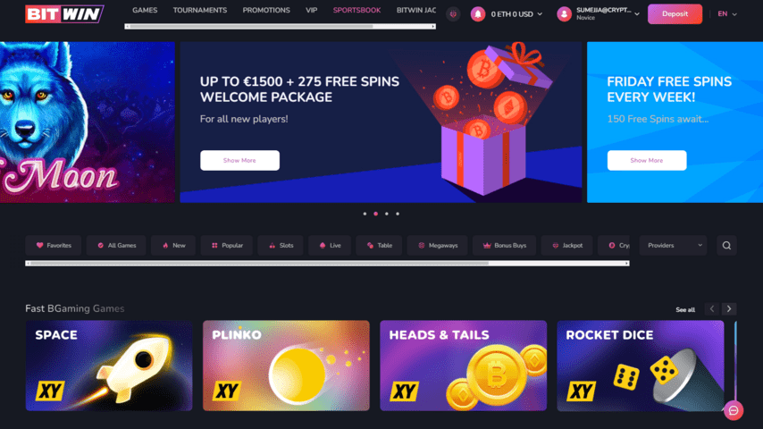 BitWin Casino landing page
