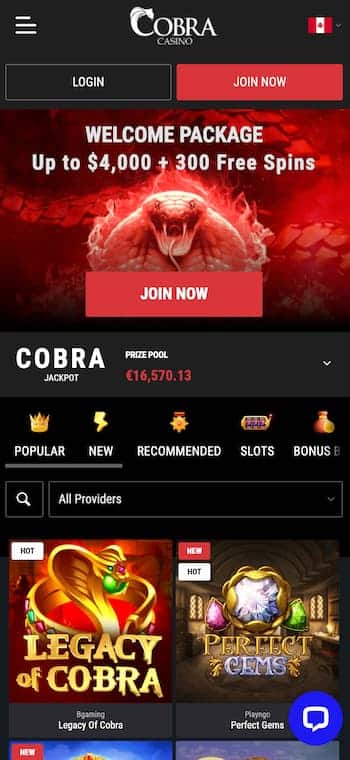 Cobra Casino Brand Review ZA