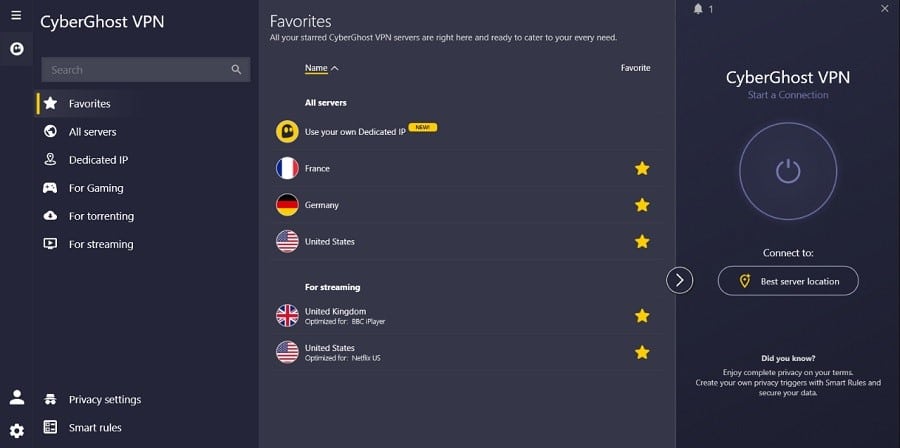 CyberGhost VPN Interface