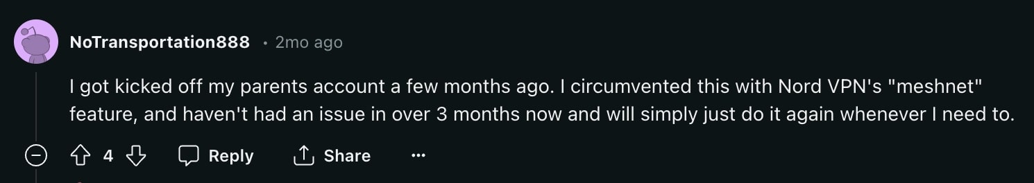 A Reddit user's post on Netflix password sharing ban