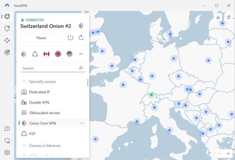 NordVPN Interface