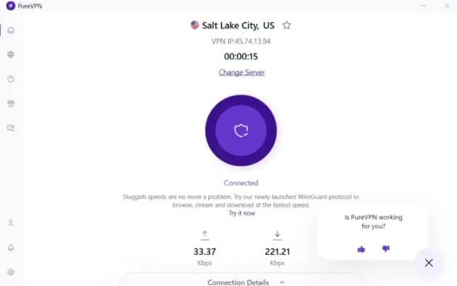 PureVPN Interface