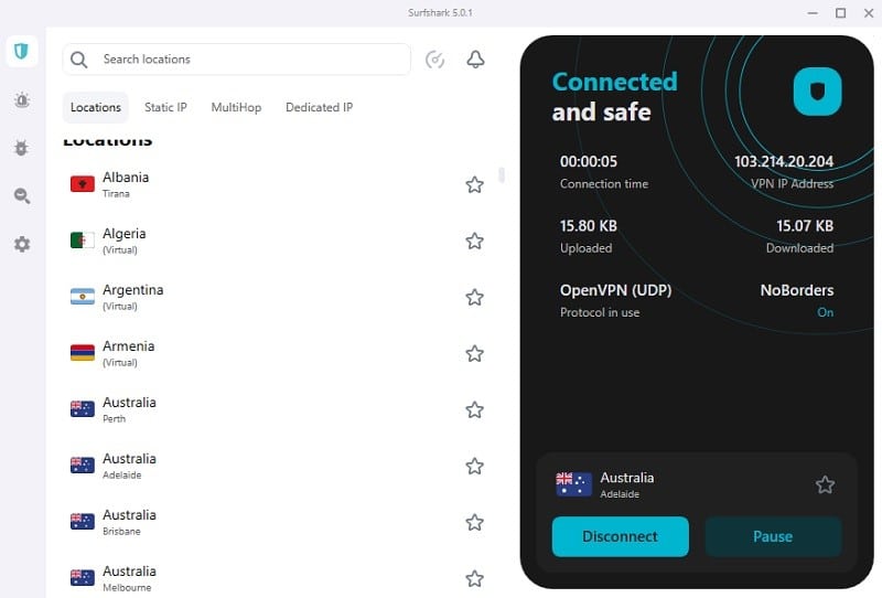 Surfshark VPN Interface