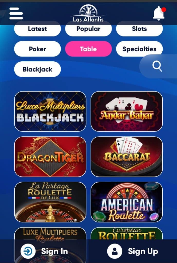 Table Games Las Atlantis