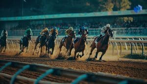 Horses racing at the track