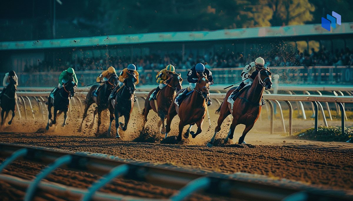 Horses racing at the track