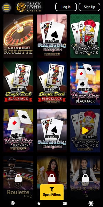 Black Lotus Casino Table Game Selection