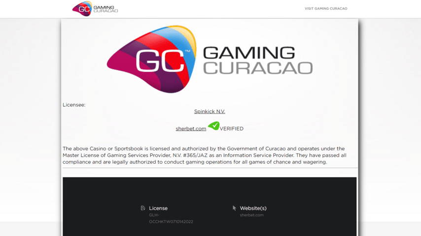 Sherbet's gaming license