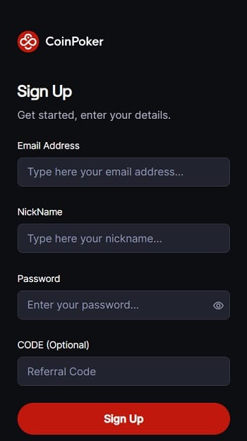 Create an Account and Enter the CoinPoker Bonus Code