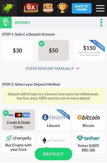 Enter your Raging Bull bonus code