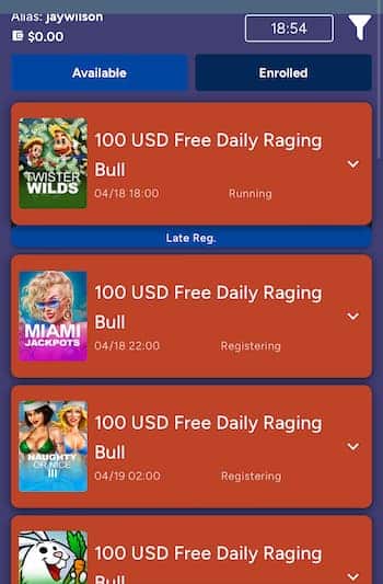 Raging Bull Slots Casino tournaments