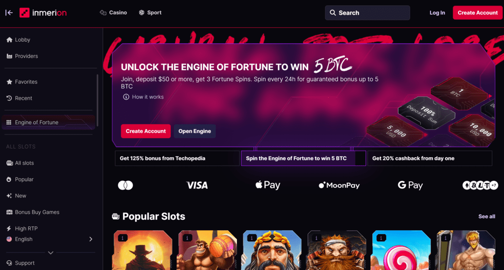 Inmerion Bitcoin Casino 5BTC Welcome Bonus