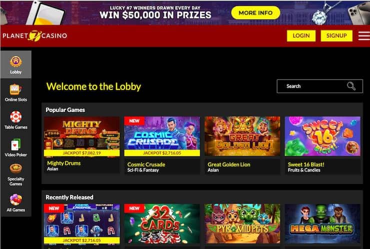 Planet 7 Casino Desktop