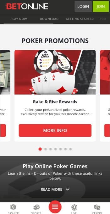 Poker New York - The BetOnline homepage on mobile