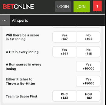 BetOnline NRFI option