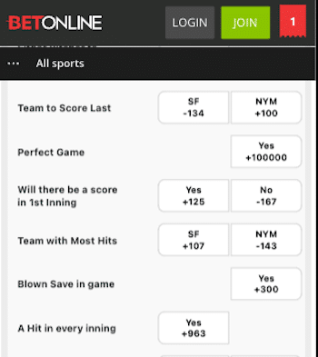 BetOnline NRFI bet