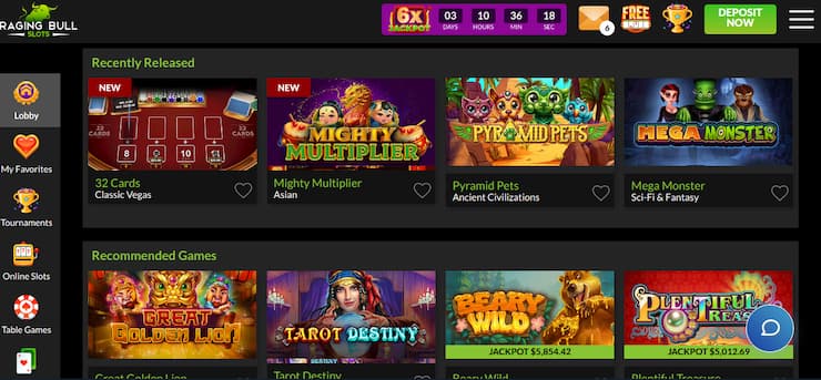 Desktop version of Raging casino