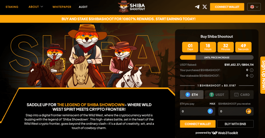 Shiba ShootOut Token presale homepage