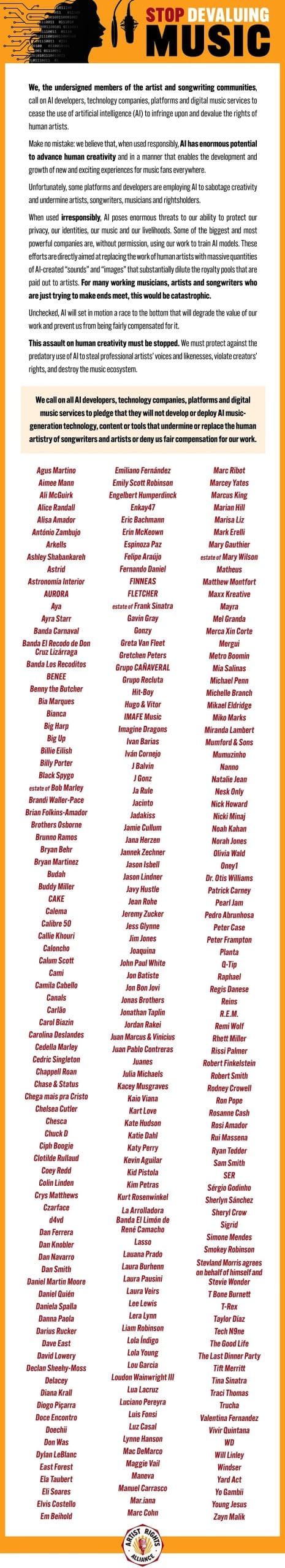 Full list of signatories