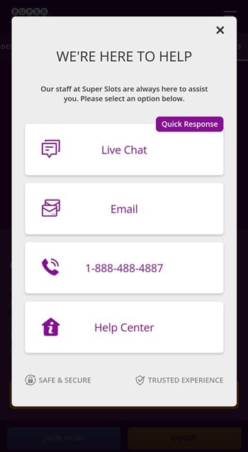 The Super Slots help center feature