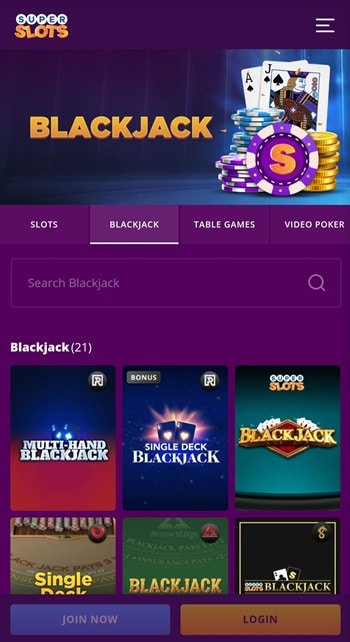The Super Slots mobile site