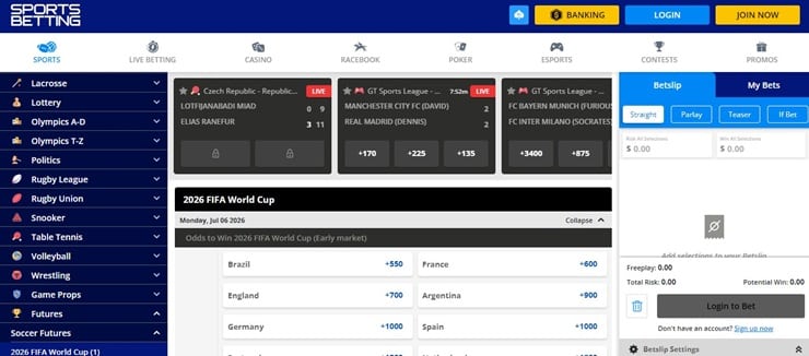 The desktop SportsBetting.ag website