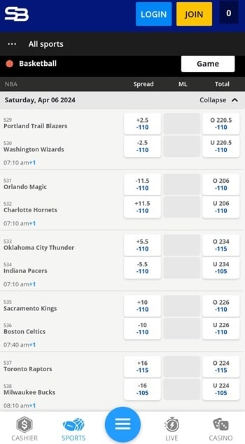 The mobile SportsBetting.ag website