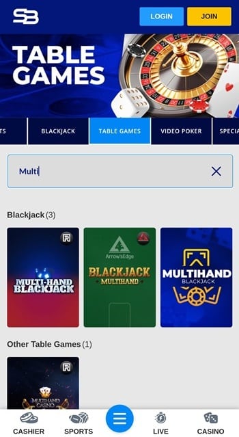 Using the SportsBetting.ag casino search feature to identify specific games