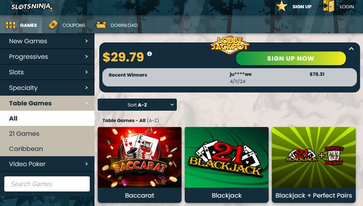 Slots Ninja Table Games Desktop