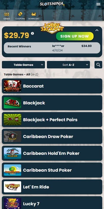 Slots Ninja Table Games Mobile