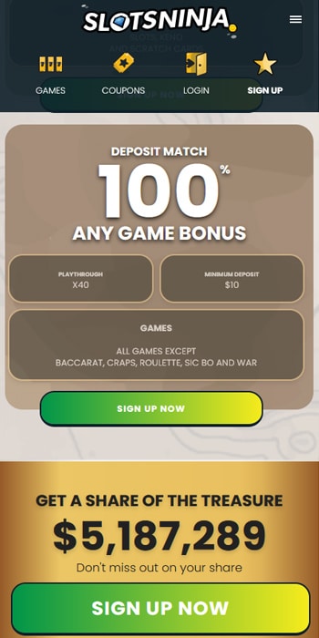 Slots Ninja 100% Welcome Bonus