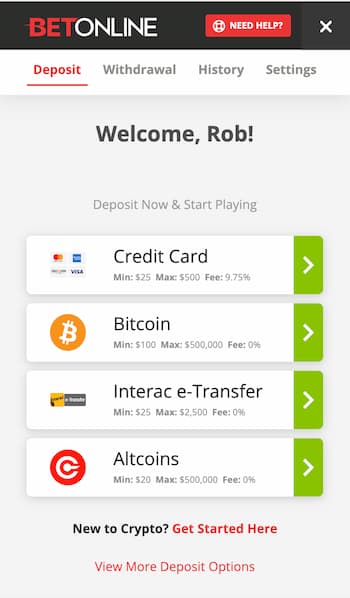 Login and Deposit