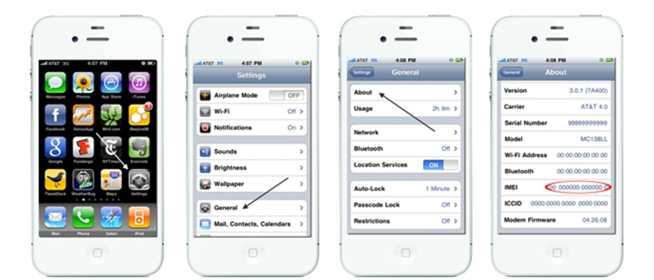 Image showing how to check IMEI Number on iOS through settings